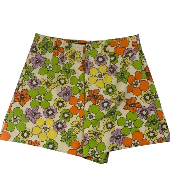 ZARA Retro Mod Floral High Waist Shorts Vibrant 70s Aesthetic XS Rare Find - Picture 5 of 8